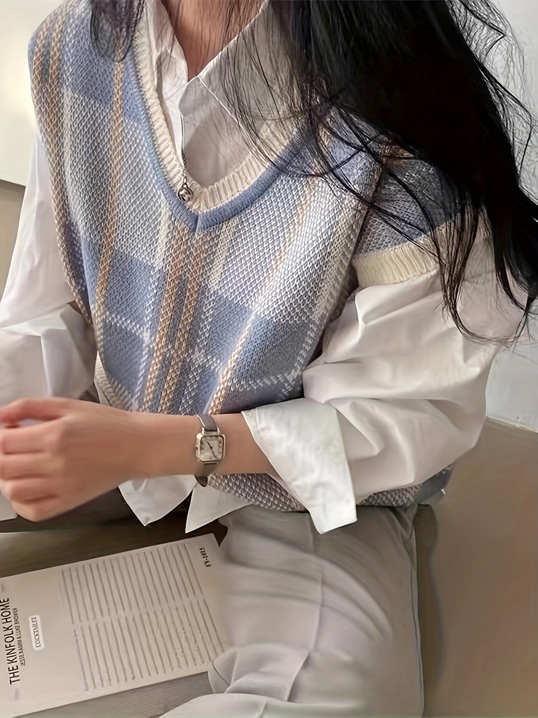 Rosalie | Argyle V-Neck Sweater Vest