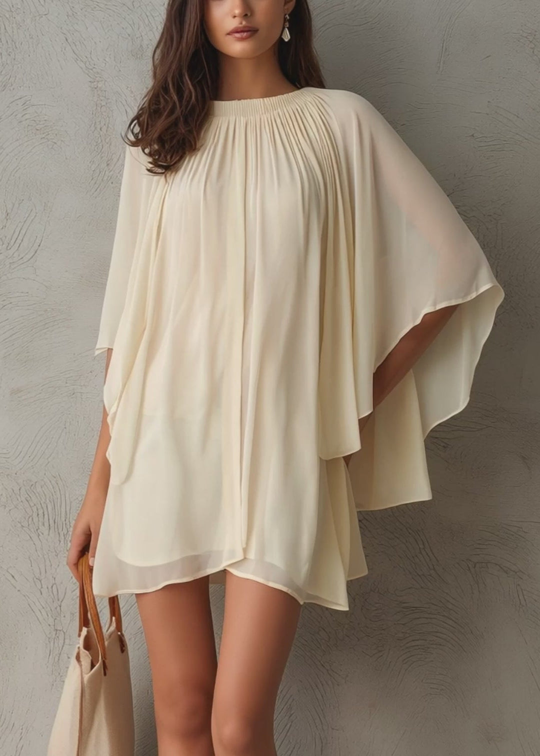 Noreen | Flowing Cape-Sleeve Mini Dress