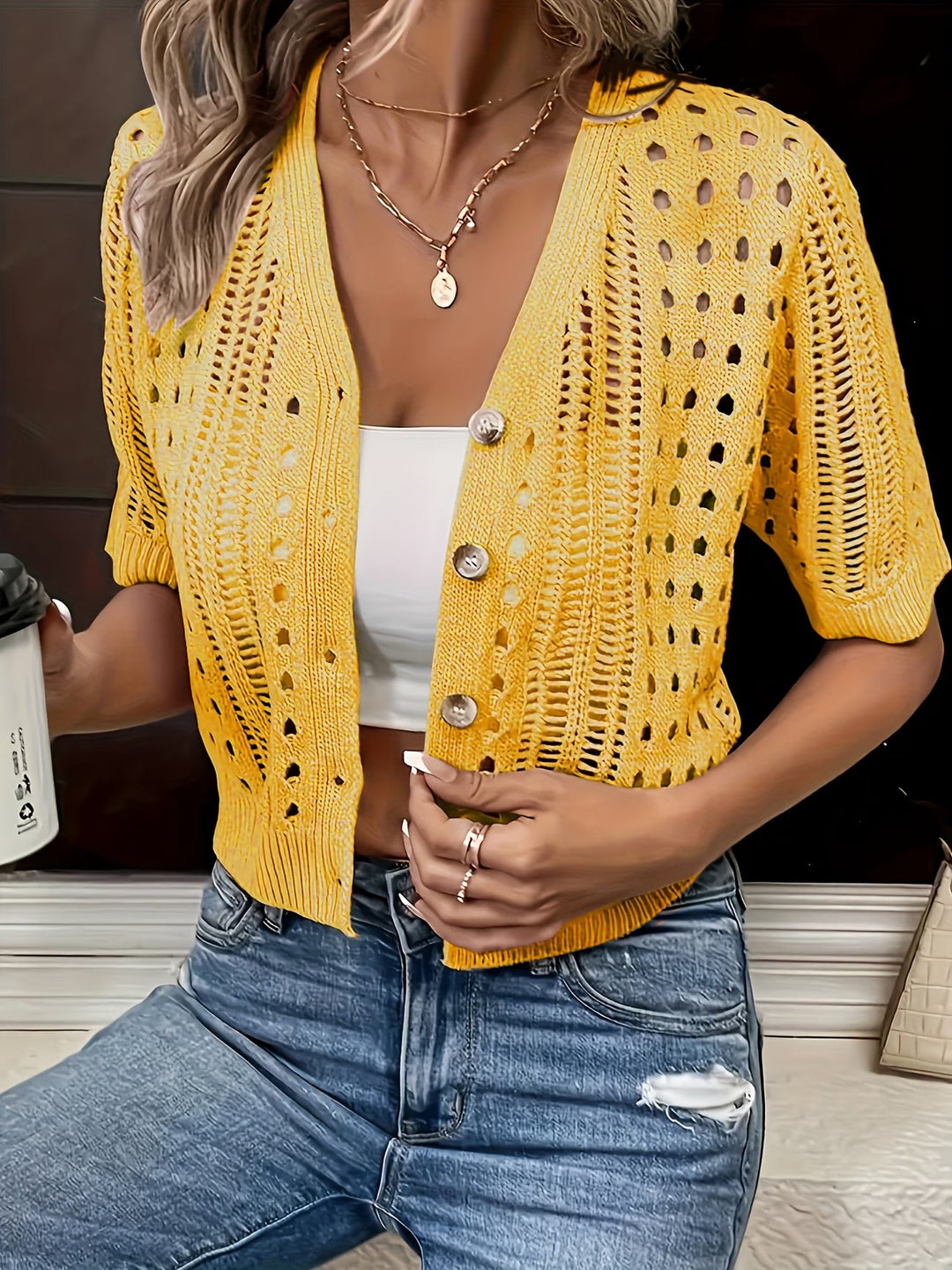 Rowena | Open-Knit Short Sleeve Cardigan