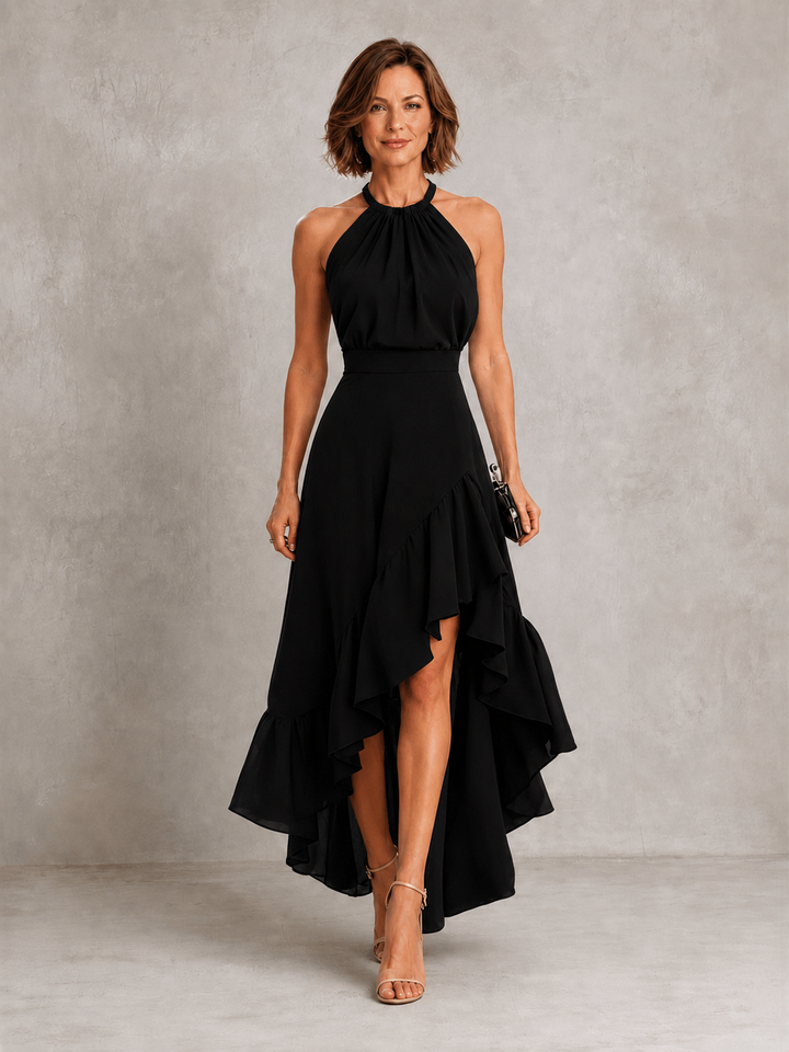 Adele | Halter Ruffle-Hem Maxi Dress