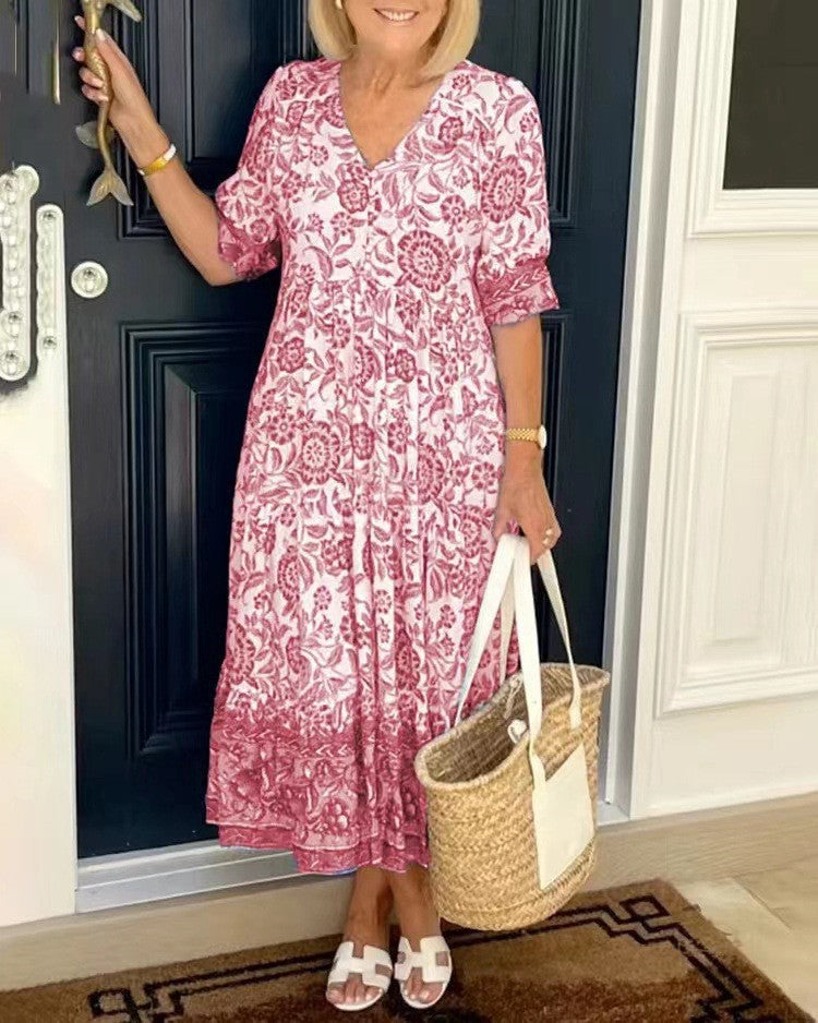 Willa | Graceful V-Neck Floral Midi Dress