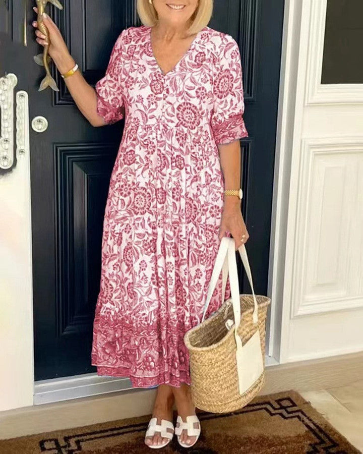 Willa | Graceful V-Neck Floral Midi Dress