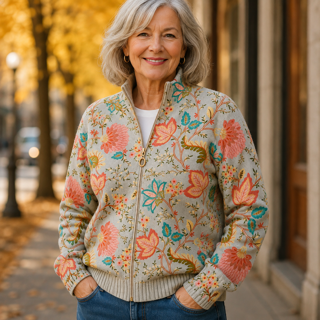 Hazel | Floral Garden Zip-Up Cardigan