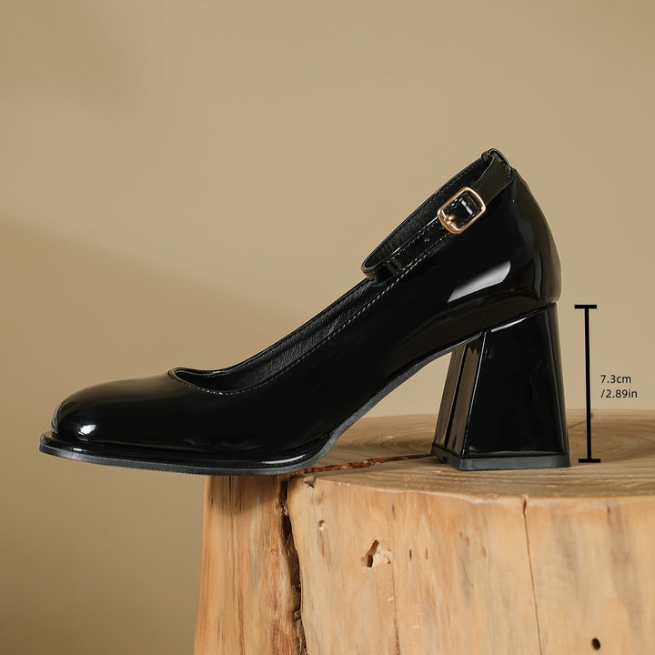 Sabrina | Glossy Ankle-Strap Block Heels