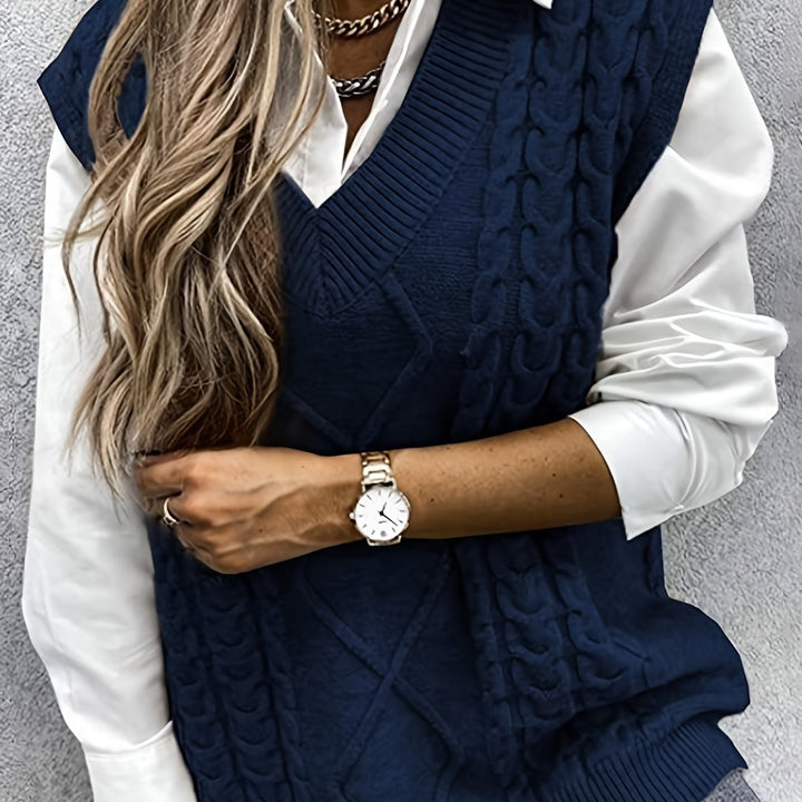 Vivian | Cable-Knit V-Neck Sweater Vest