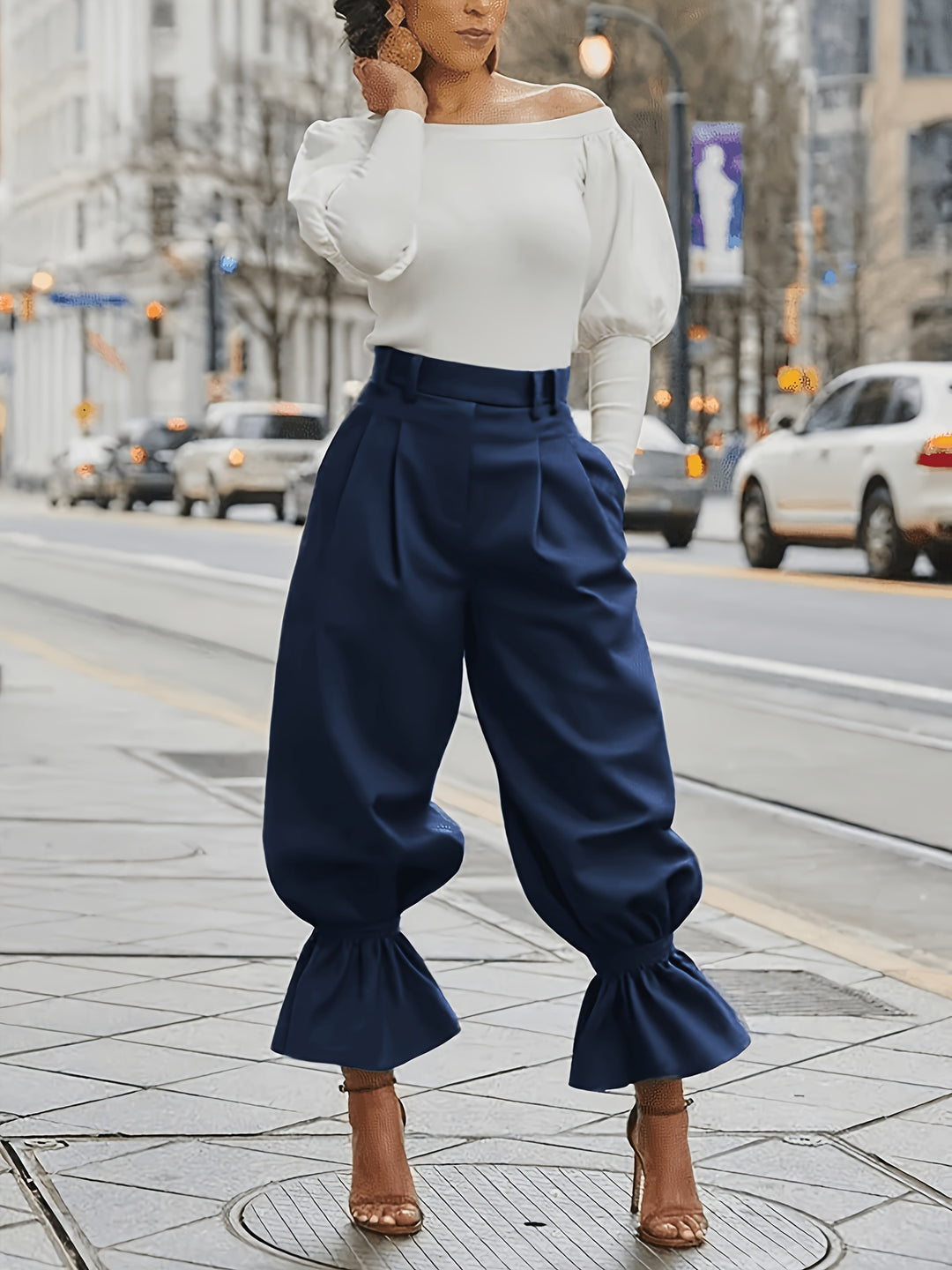 Harper | High-Waist Ruffle-Hem Wide-Leg Trousers