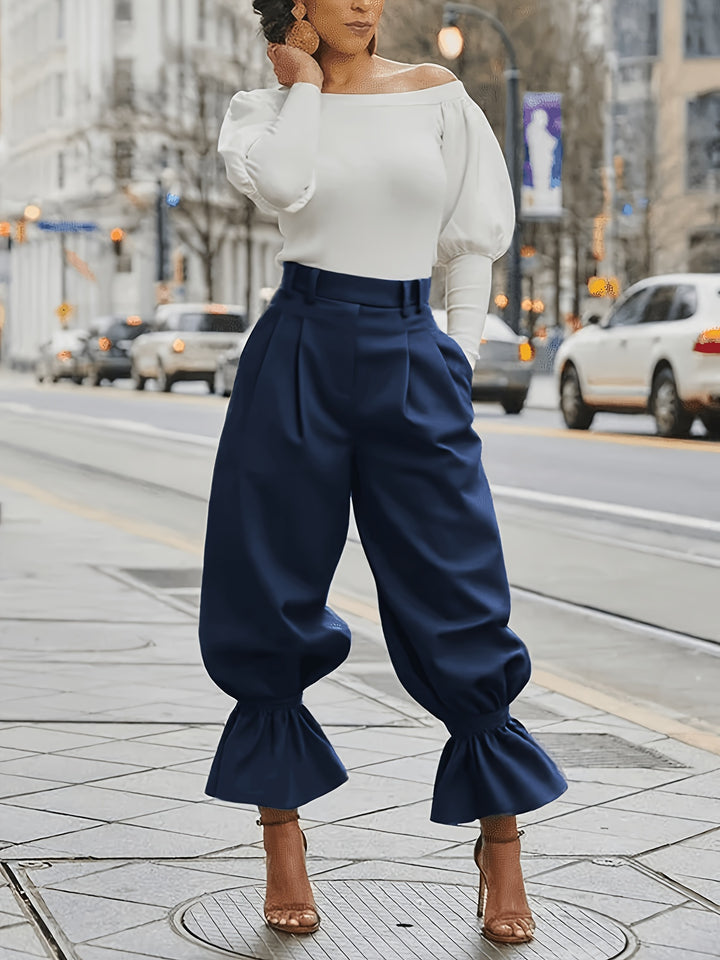 Harper | High-Waist Ruffle-Hem Wide-Leg Trousers