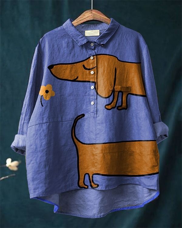 Cara | Playful Dachshund Print Casual Blouse