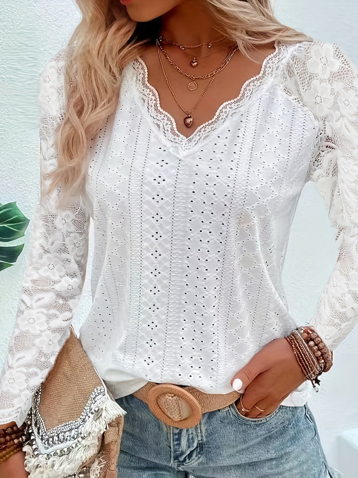 Felicity | Lace-Trimmed Eyelet Top