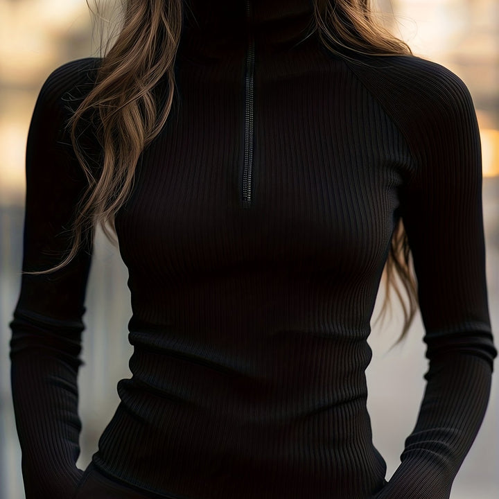 Quinn | Sculpted Half-Zip High-Neck Top