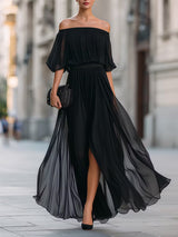 Adriana | Off-Shoulder Pleated Maxi Dress