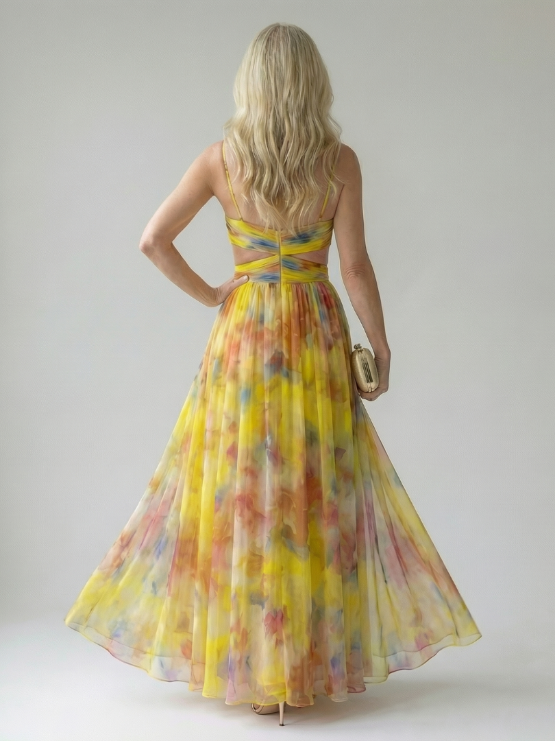 Aveline | Flowing Watercolour Maxi Dress