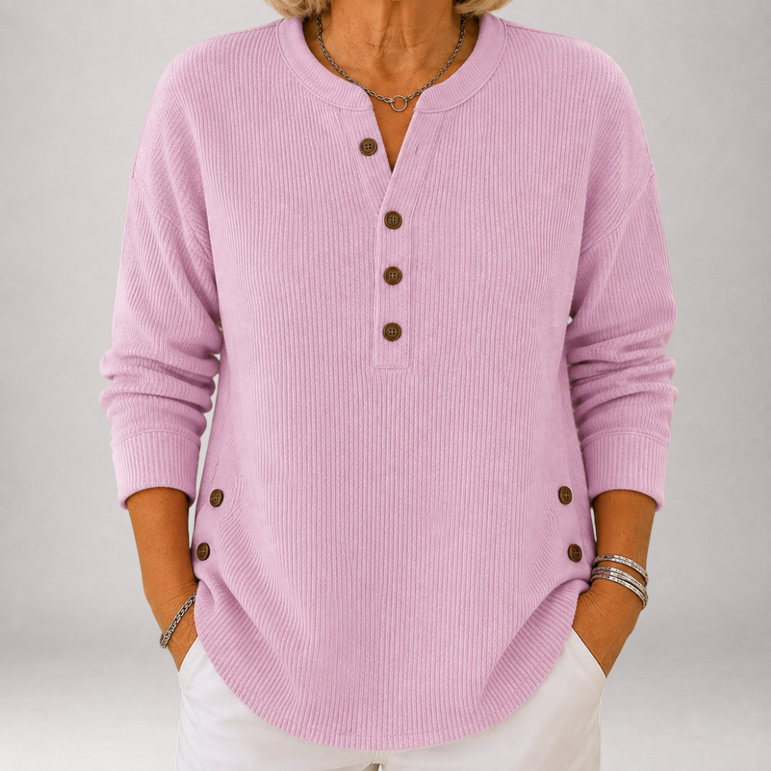 Sandra | Ribbed Henley Tunic with Side Buttons
