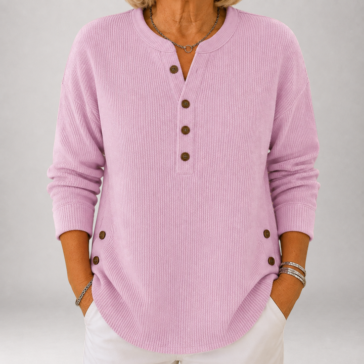 Sandra | Ribbed Henley Tunic with Side Buttons