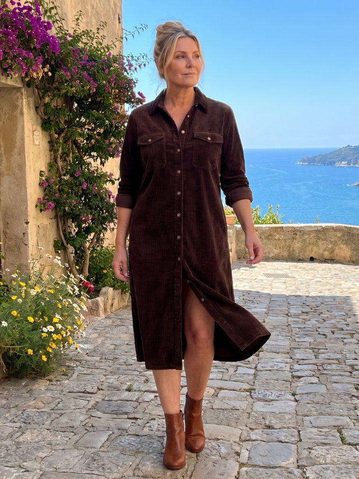 Darcy | Button-Front Patch Pocket Midi Dress