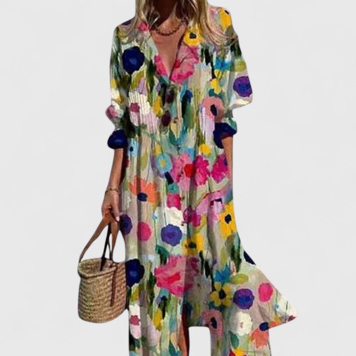 Sabrina | Watercolour Floral Maxi Shirt Dress