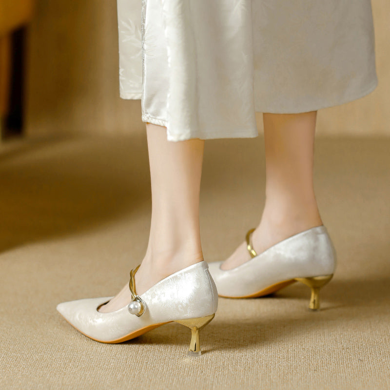 Camila | Pointed Pearl-Strap Heels