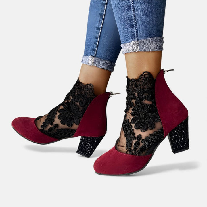 Rosina | Floral Lace Heeled Ankle Boots