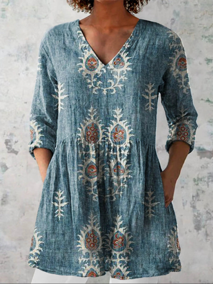 Bernice | Floral V-Neck Tunic Blouse