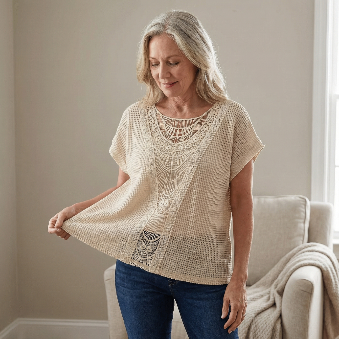 Anthea | Crochet-Trim Short Sleeve Top