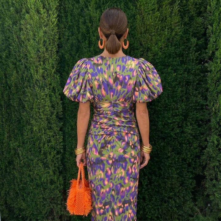 Cynthia | Ruched Puff-Sleeve Maxi Dress