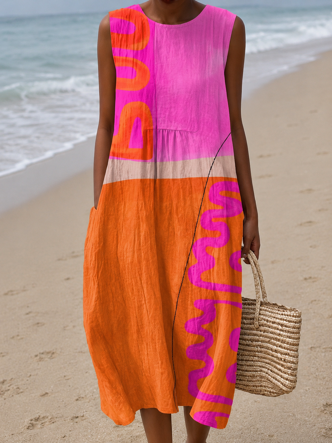 Tamsin | Sleeveless Colour-Block Midi Dress