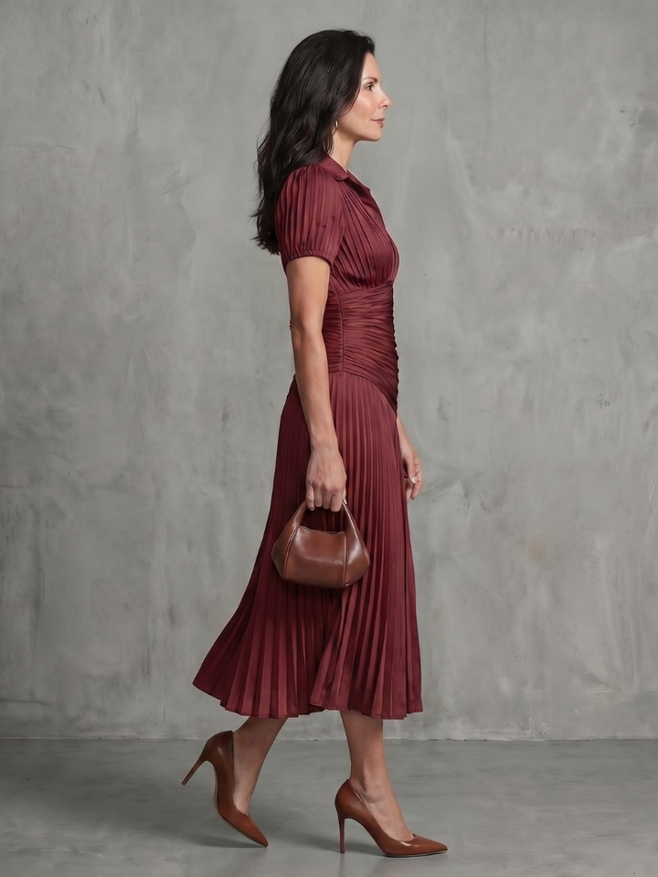 Margery | Pleated Waistline Stripe Midi Dress