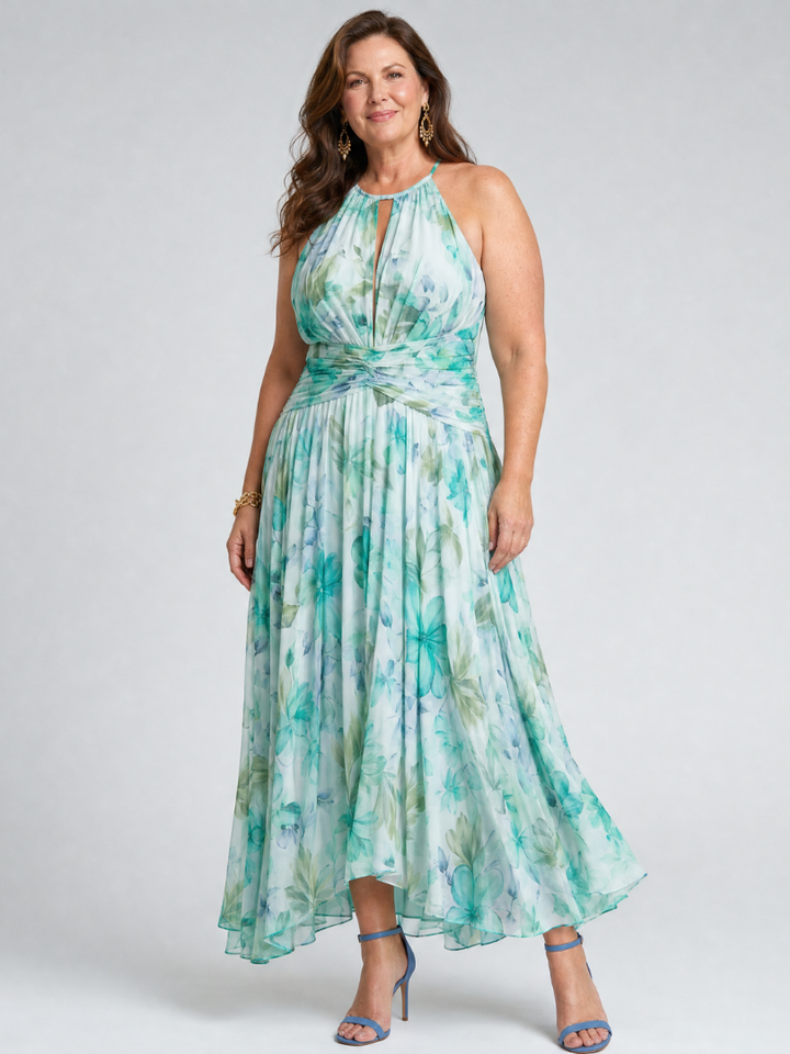Elinor | Pleated Halter Floral Midi Dress