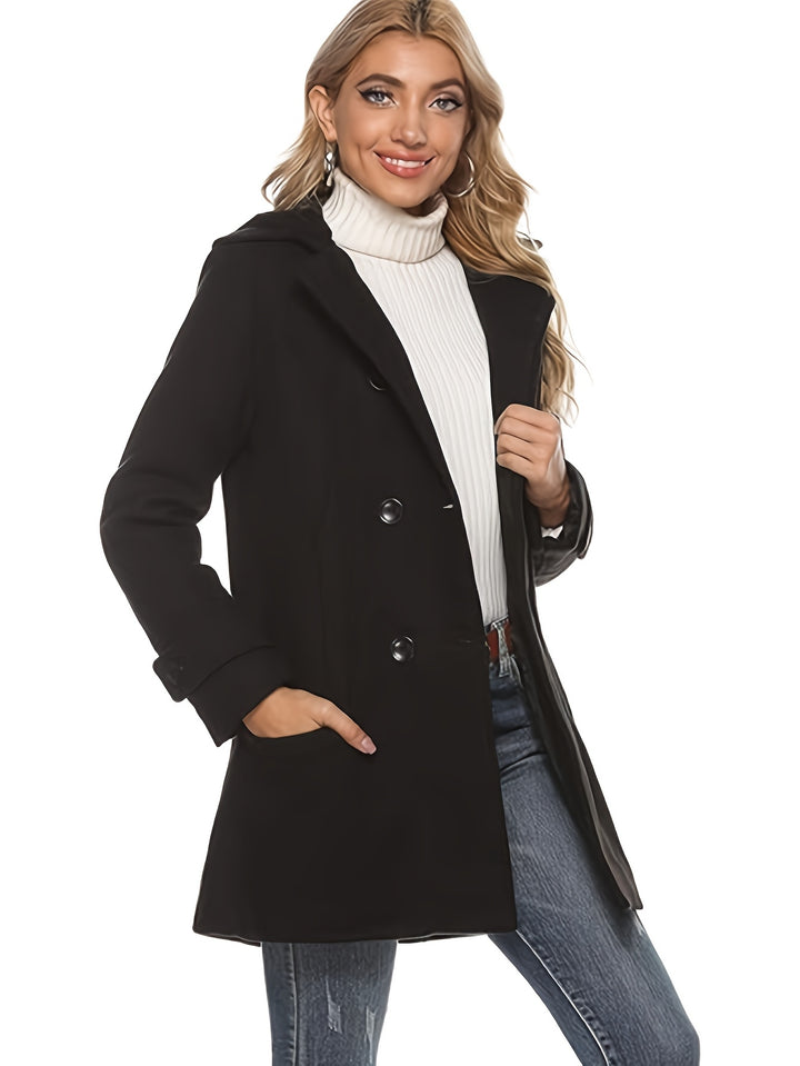 Mireille | Hooded Double-Breasted Mid-Length Coat