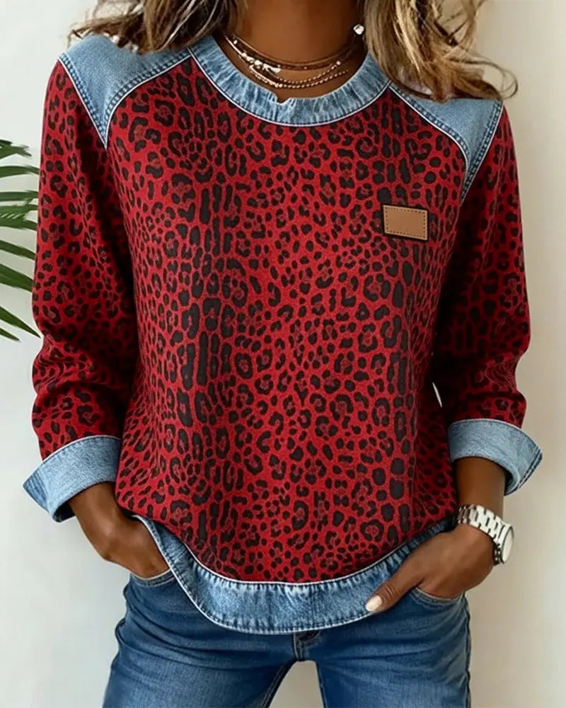 Charmaine | Leopard Patchwork Contrast Sweater