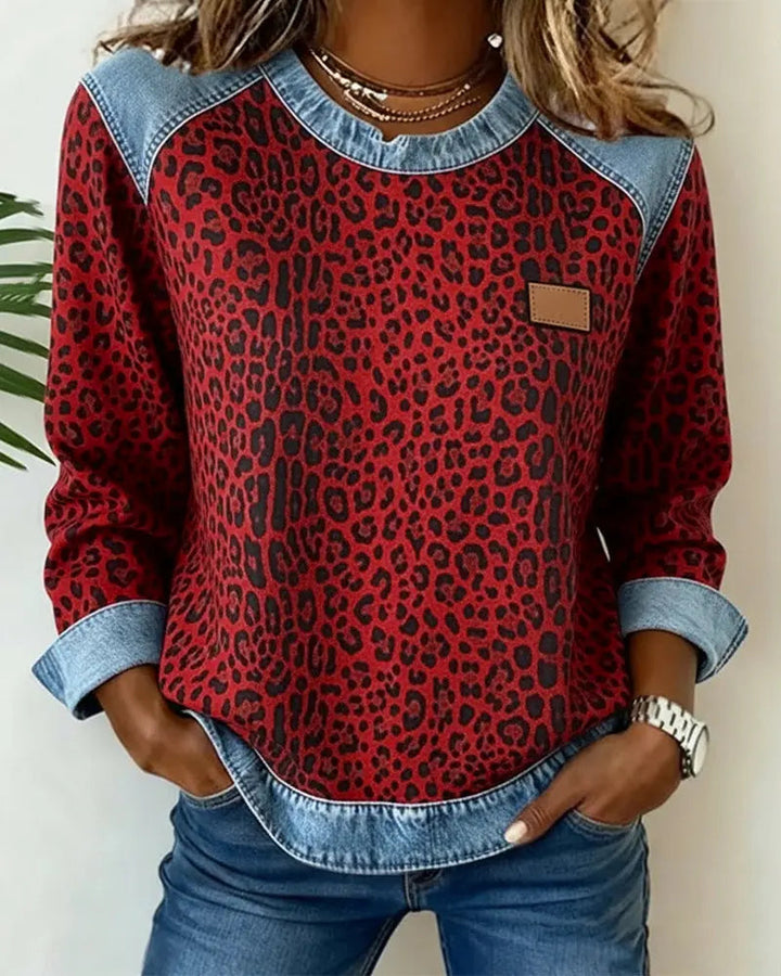 Charmaine | Leopard Patchwork Contrast Sweater