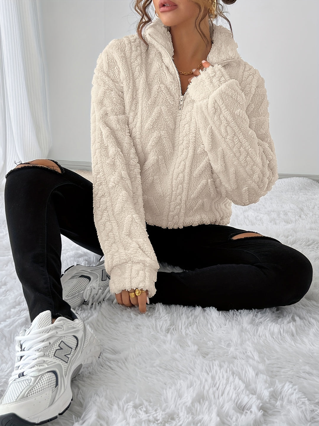 Clarice | Cosy Textured Quarter-Zip Pullover