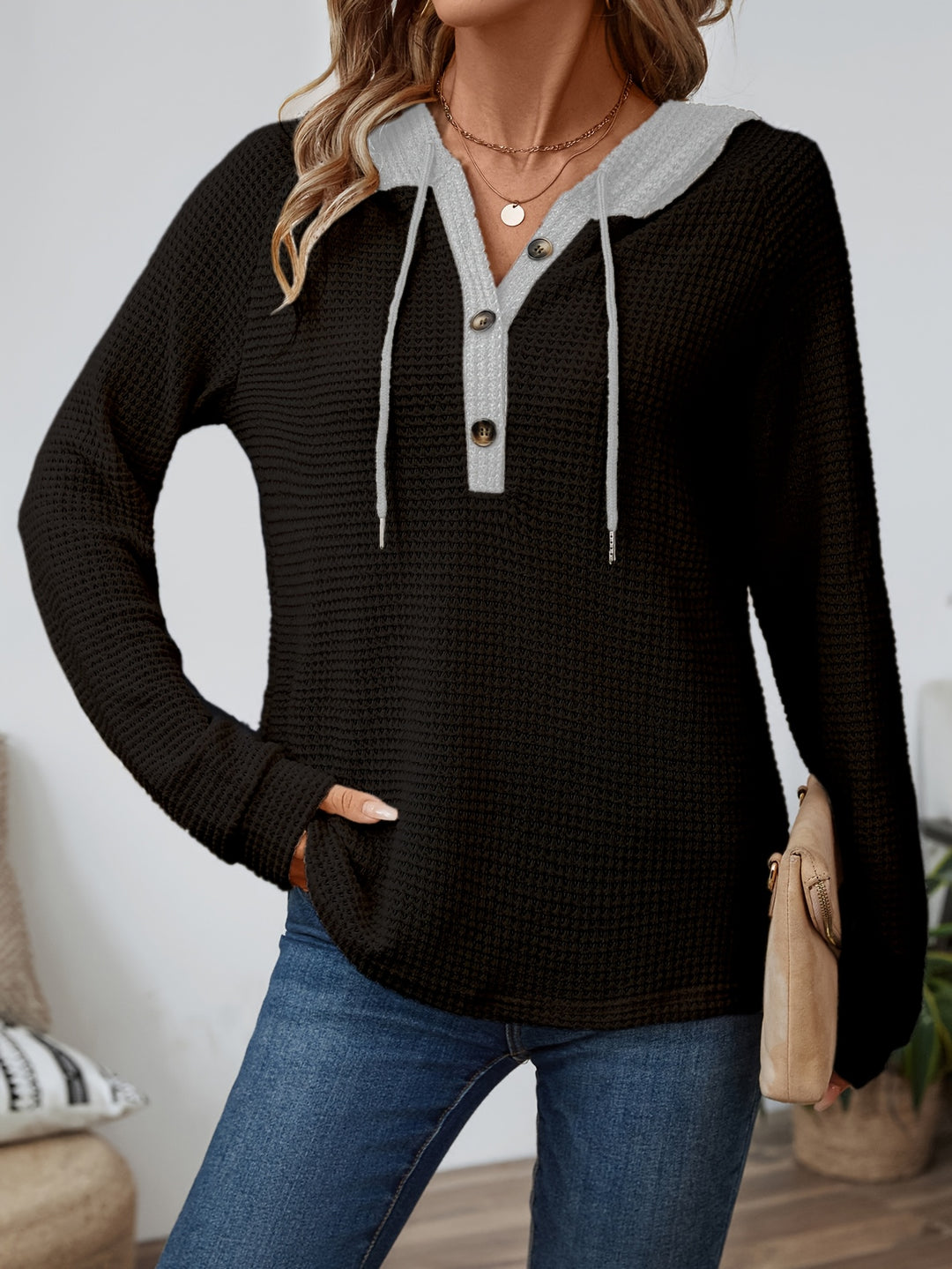 Eloise | Cosy Hooded Waffle Top