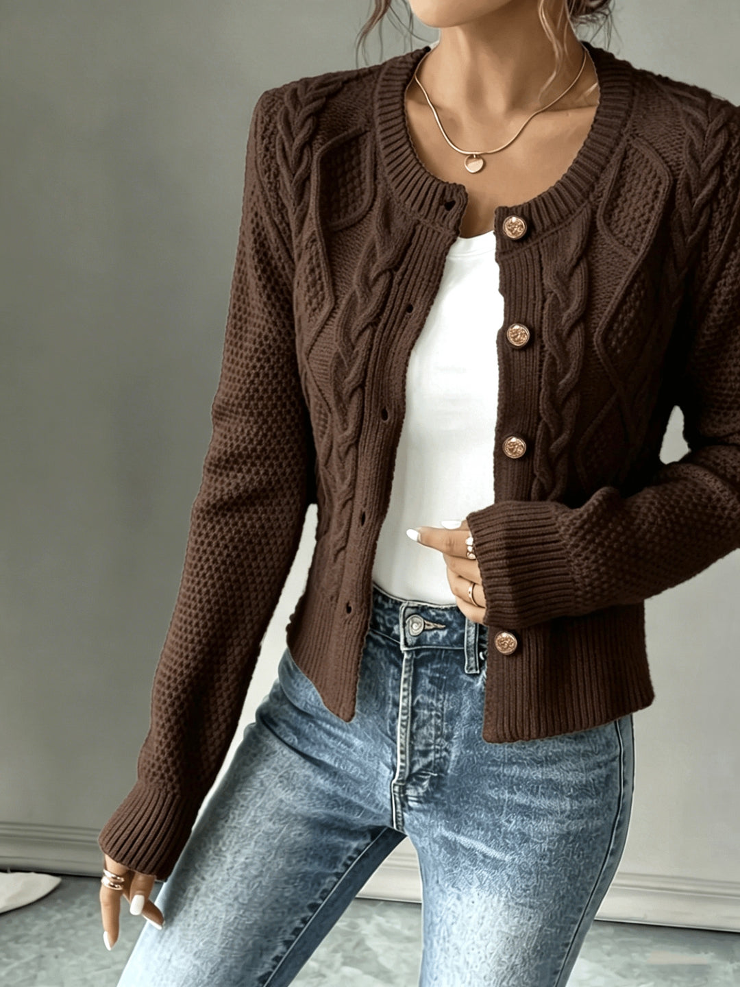 Lorraine | Cable-Knit Button-Front Cardigan