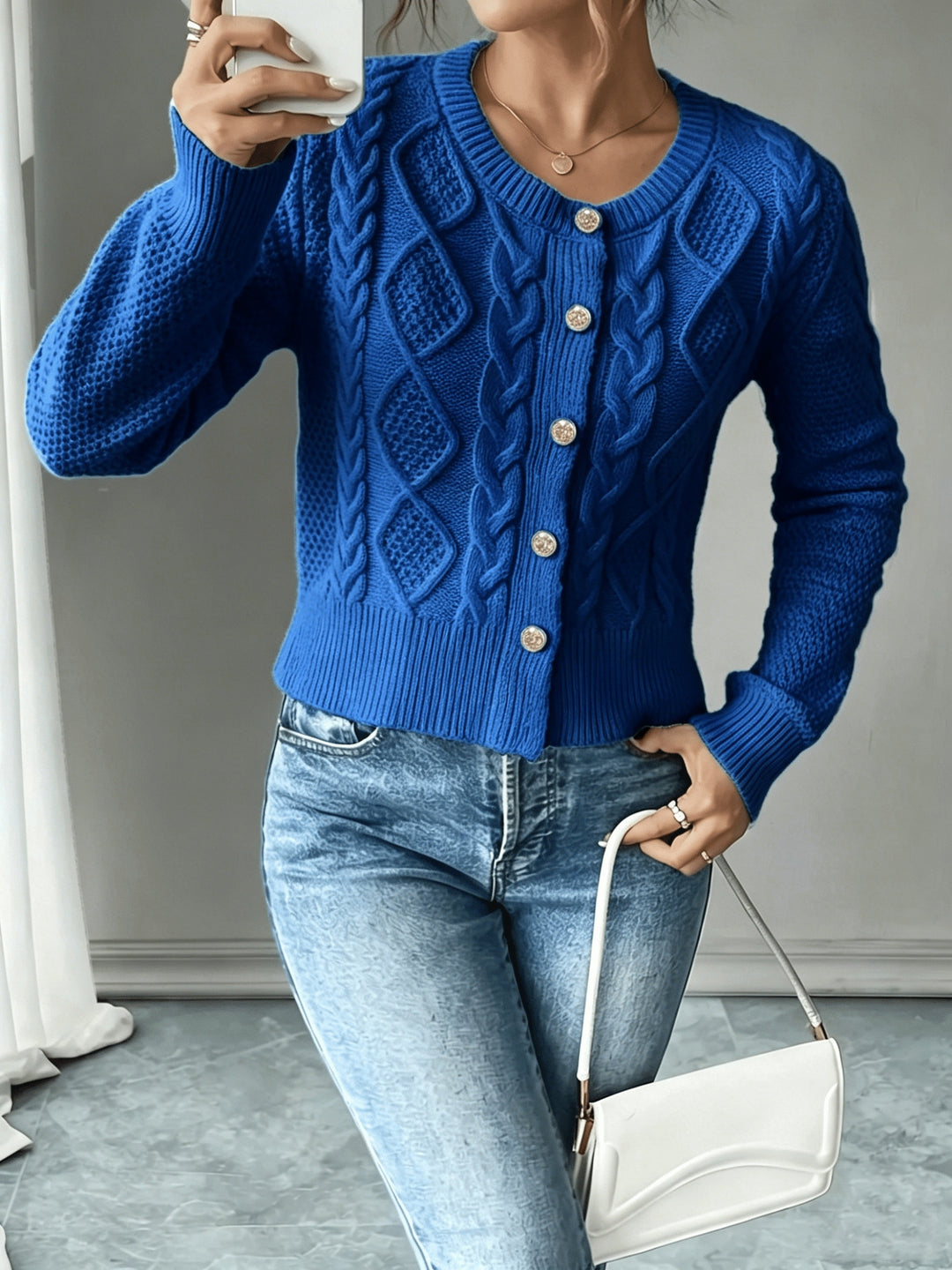 Lorraine | Cable-Knit Button-Front Cardigan