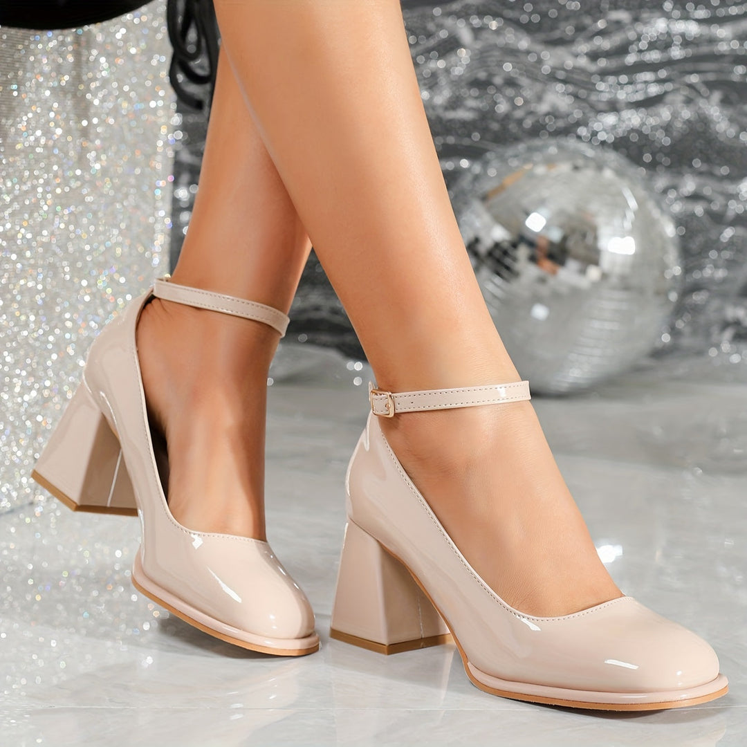 Sabrina | Glossy Ankle-Strap Block Heels