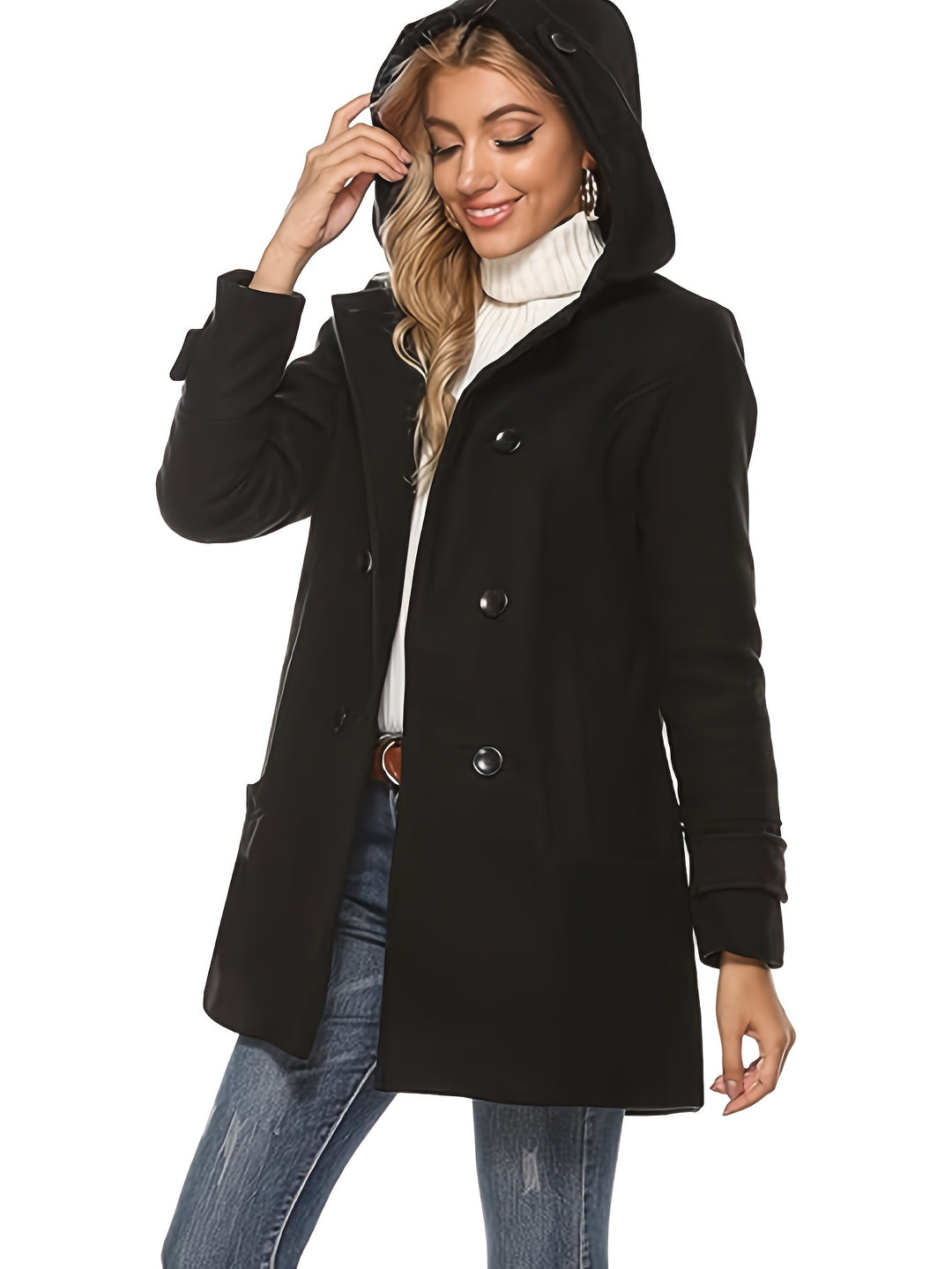 Mireille | Hooded Double-Breasted Mid-Length Coat