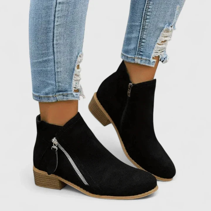 Delphie | Side-Zip Block Heel Ankle Boots