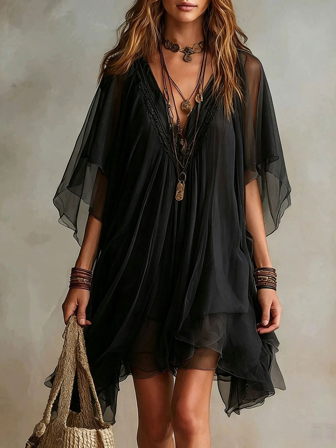 Junia | Flowing Layered V-Neck Dress