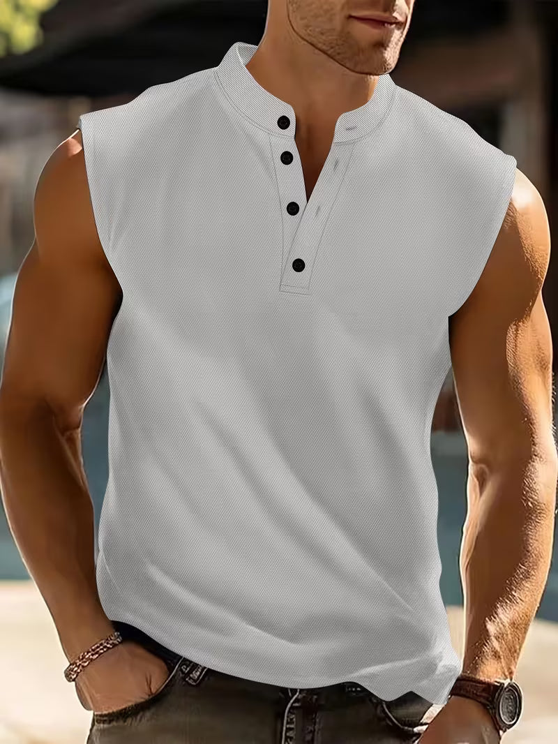 Fletcher | Sleeveless Button-Neck Tank Top