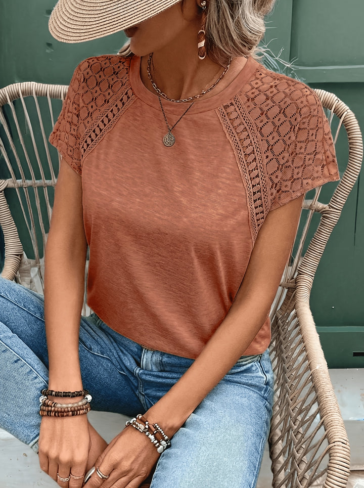 Delphina | Lace-Sleeve Round Neck Top