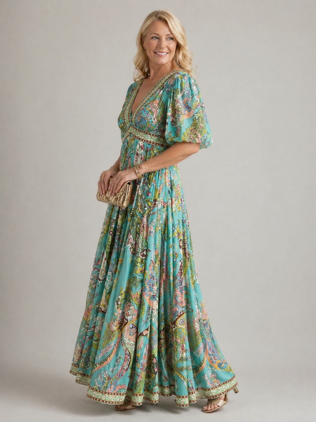 Cynthia | Flowing Puff-Sleeve Maxi Dress