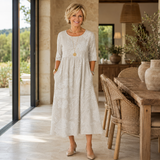 Cecilia | Embroidered Pocket Midi Dress