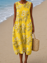 Emily | Sunlit Floral Sleeveless Midi Dress