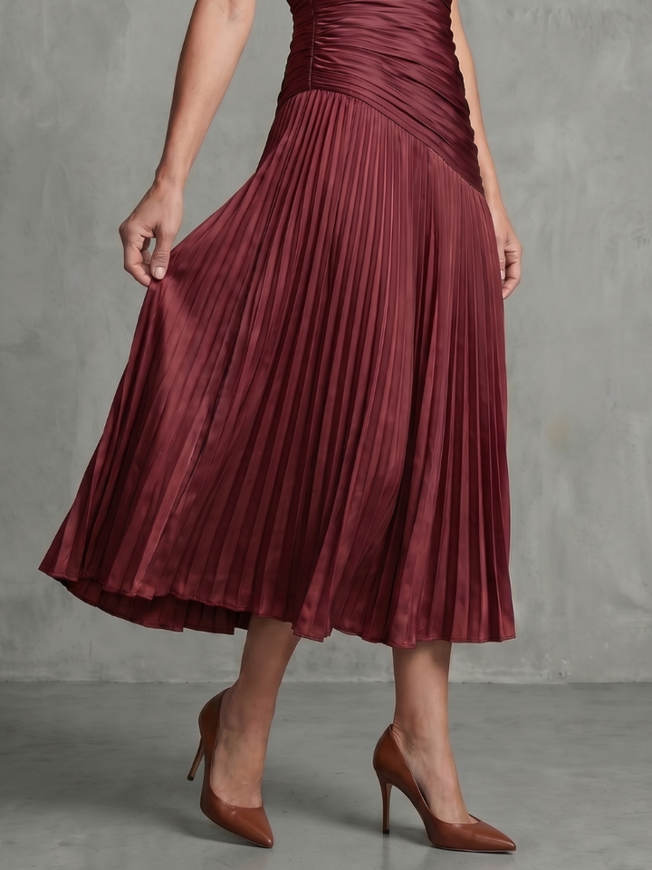 Constance | Pleated Waist Striped Midi Dress