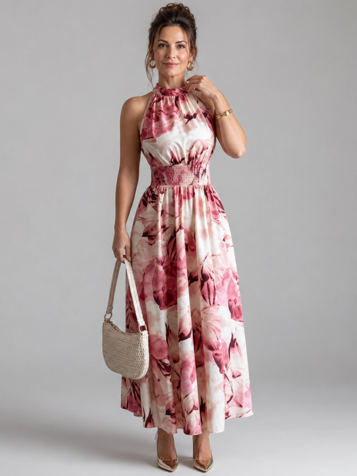 Juliana | Halter-Neck Gathered Waist Midi Dress