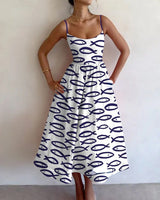 Halle | Seaside Fish-Print Midi Dress