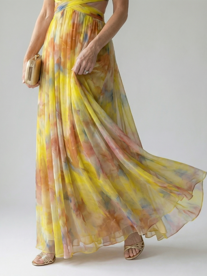 Aveline | Flowing Watercolour Maxi Dress