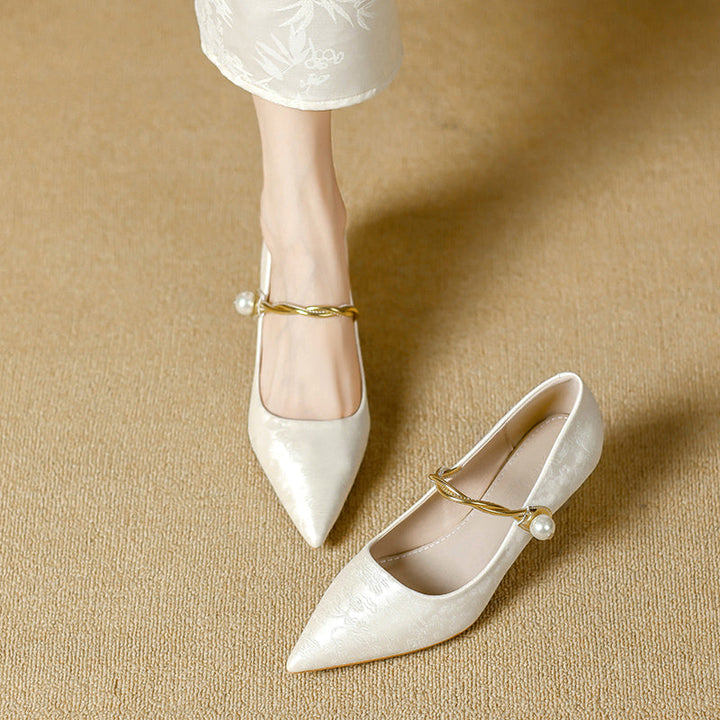 Camila | Pointed Pearl-Strap Heels