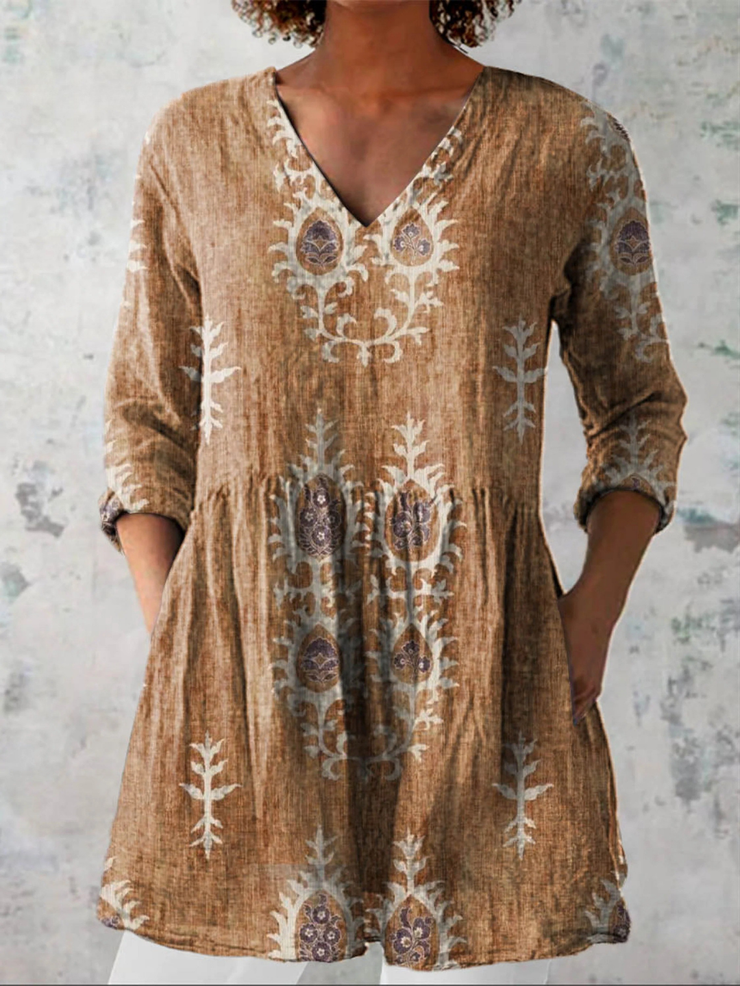 Bernice | Floral V-Neck Tunic Blouse
